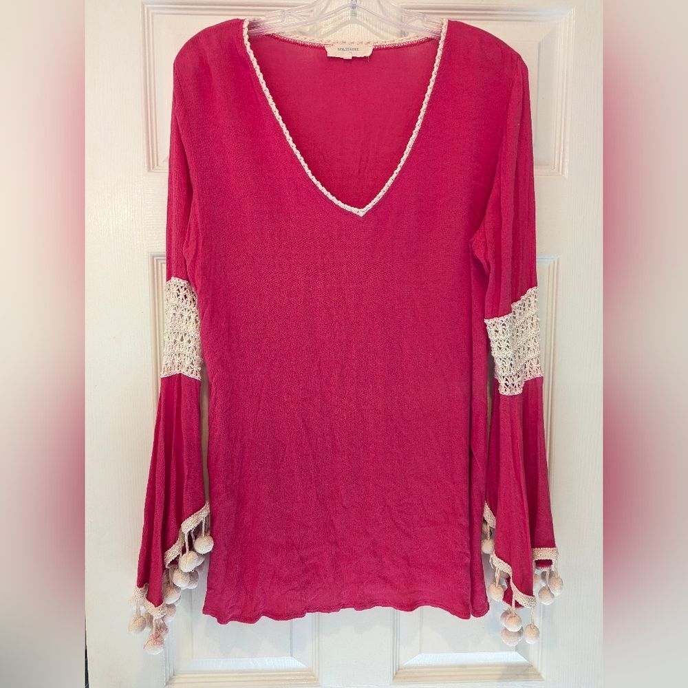 Anthropology Solitaire Swim Boho Top Dress Cover Up Crochet Tunic Artistic Sz M